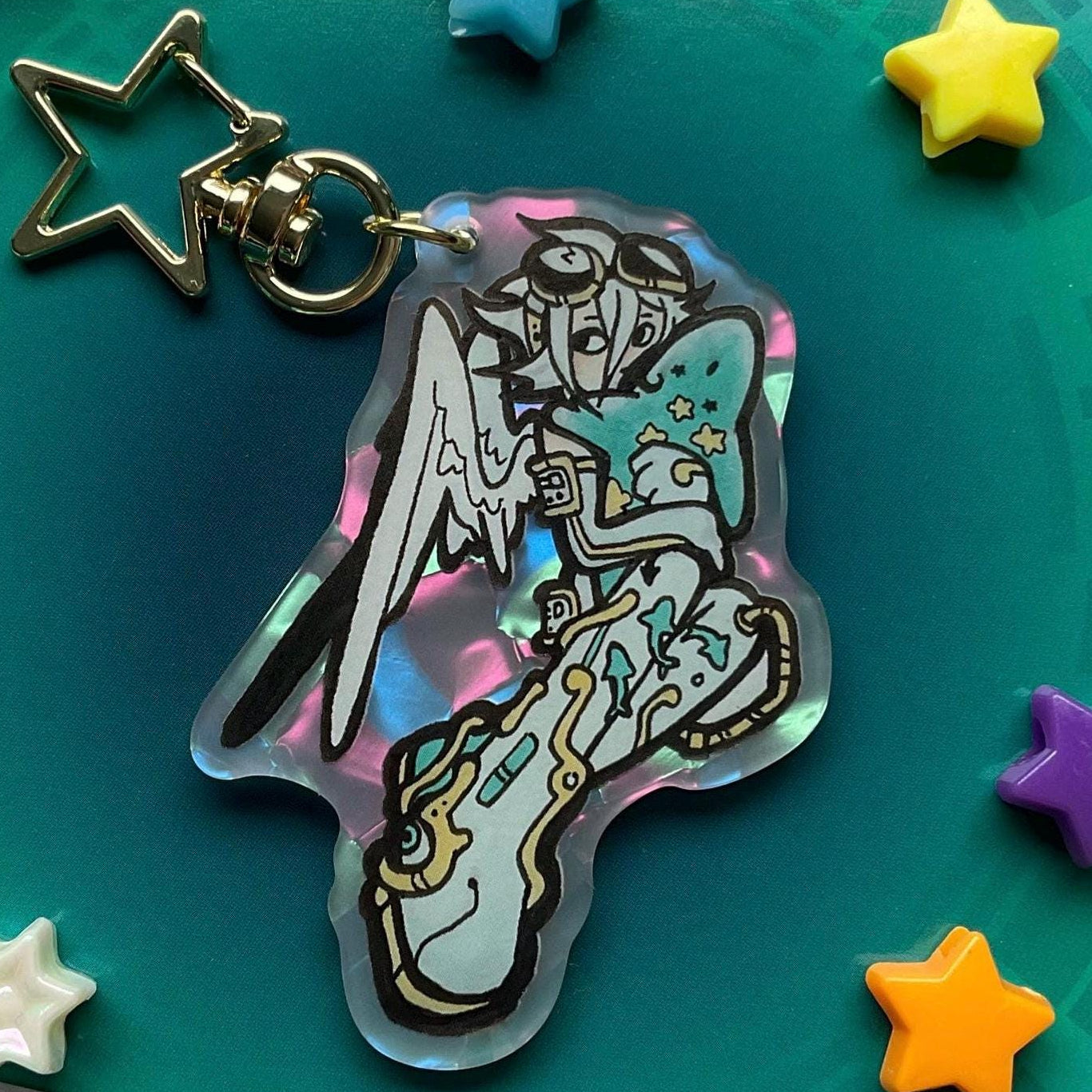 Shark buddy acrylic key chain with pearl finish
