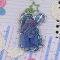 Alien girl holo backing keychain