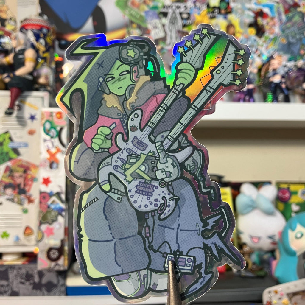 alien girl sticker holo
