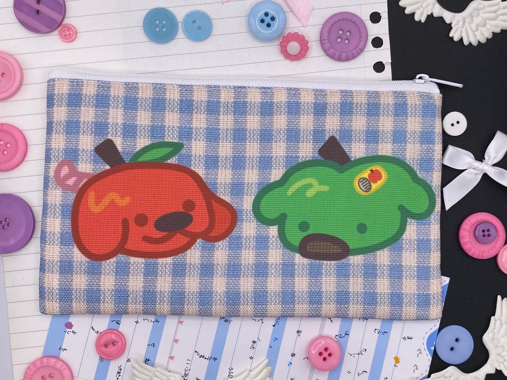 red and green apply dog zip pouch
