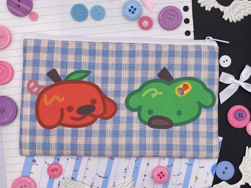 red and green apply dog zip pouch