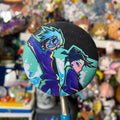 Blue anime buddies on round button badge pin