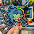 blue punk head sticker with holo finish