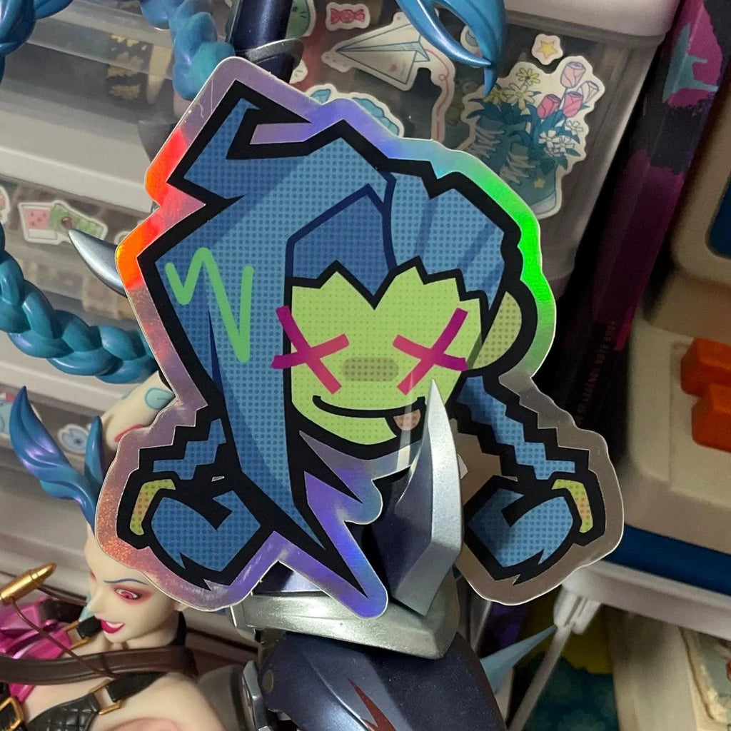 Blue punk sticker holographic finish