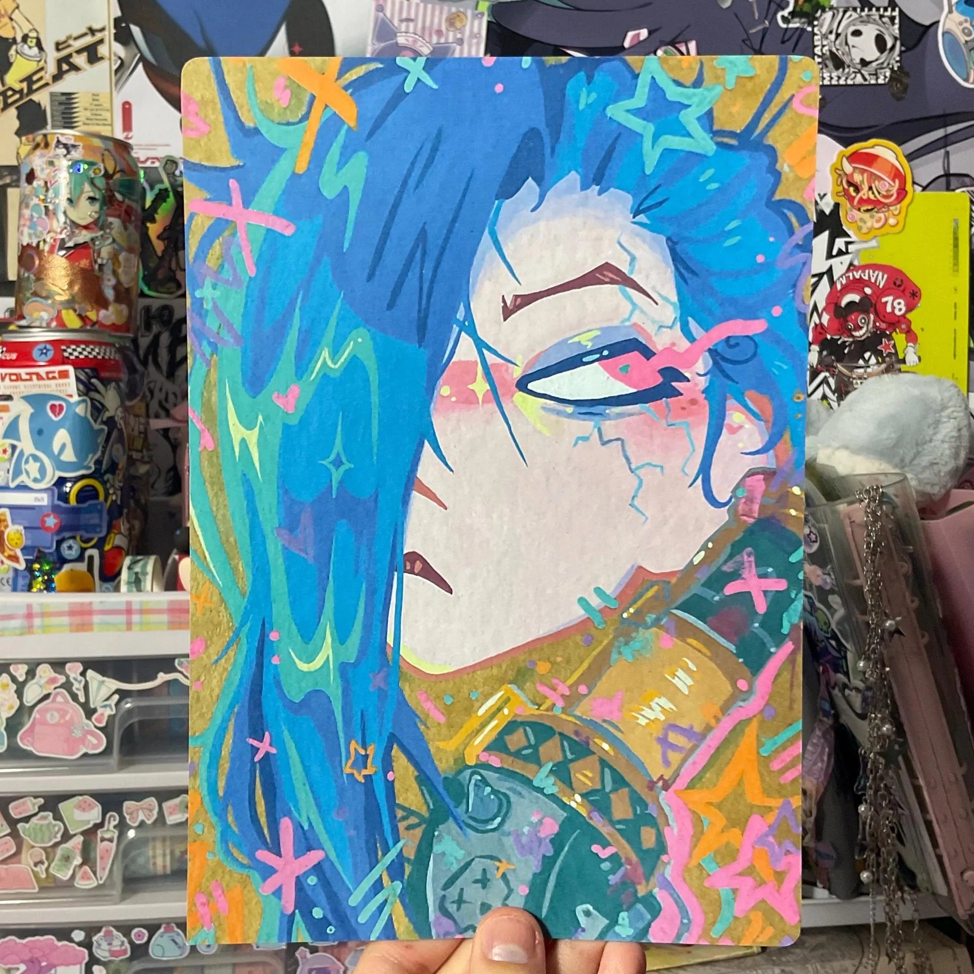Blue punk print face