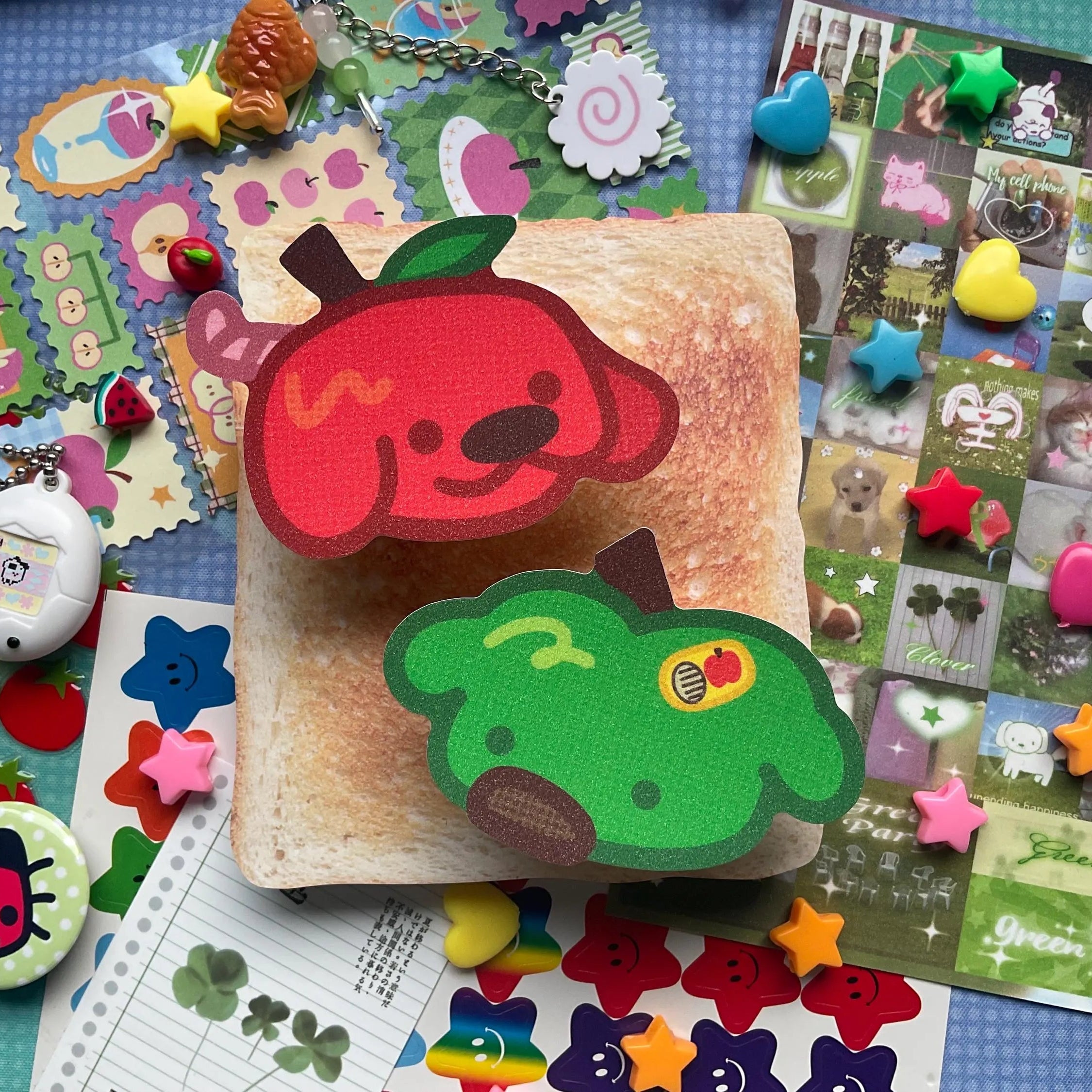 Red apple dog sticker and green apple dog sticker 