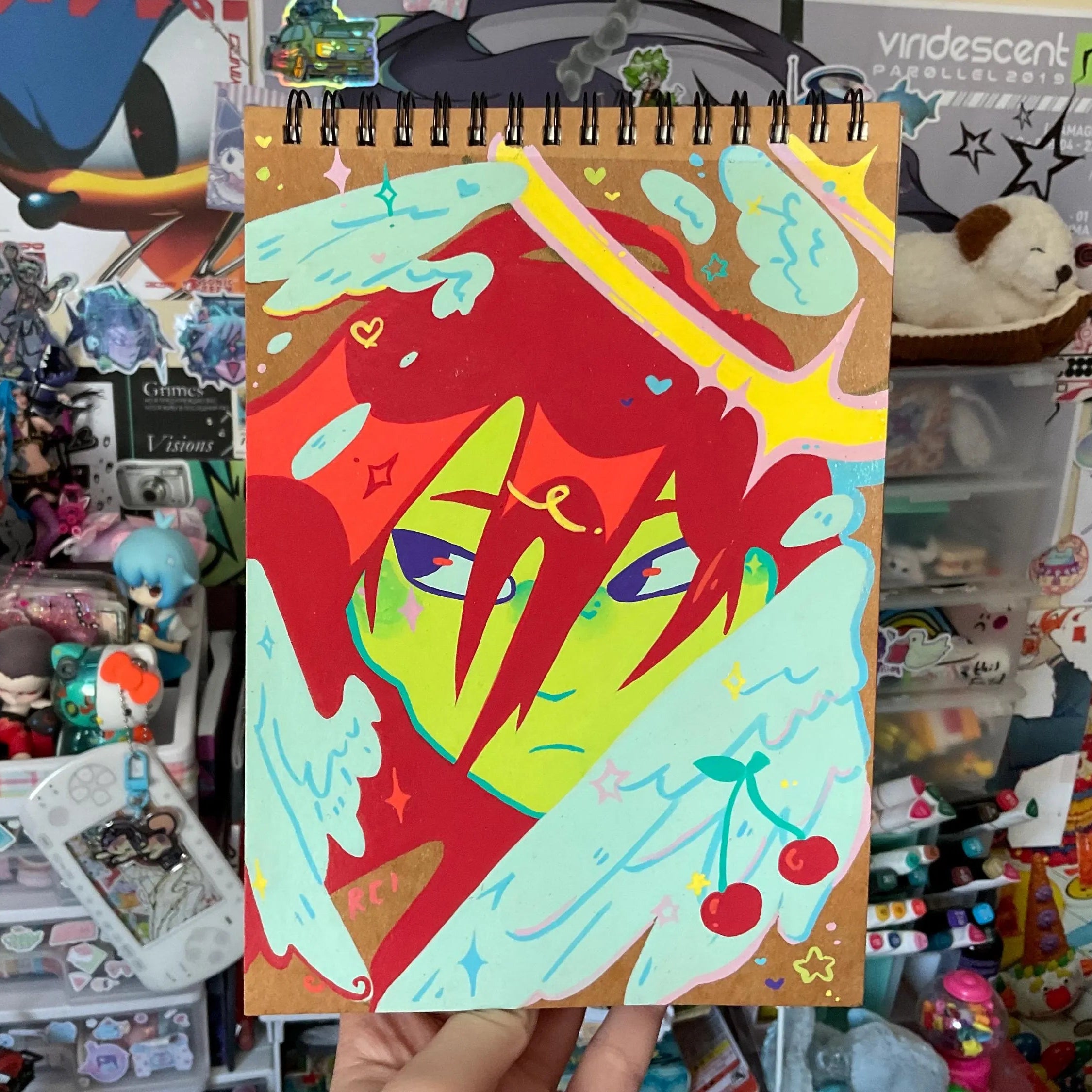 Cherry Angel sketchbook hand painted