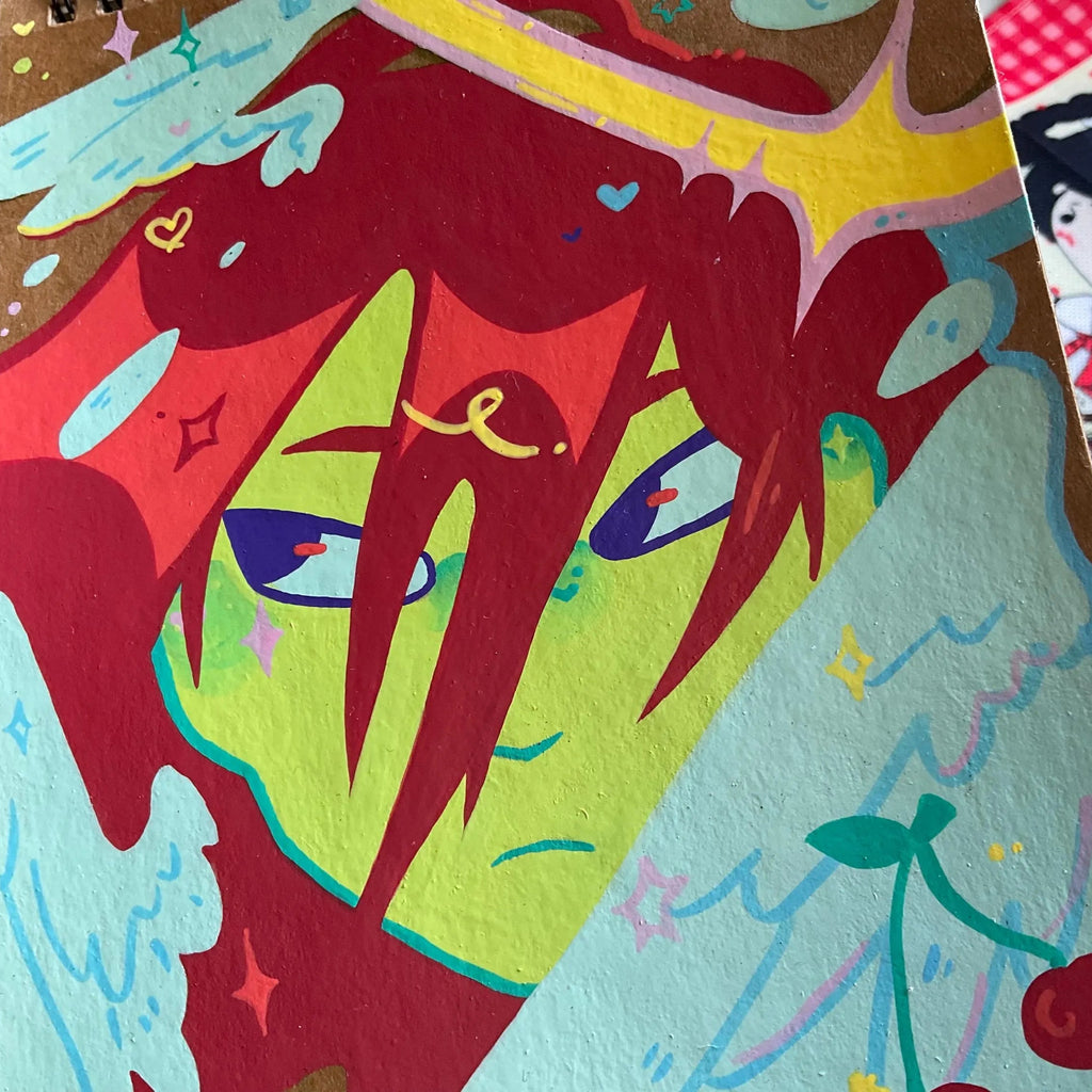 Cherry Angel sketchbook hand painted
