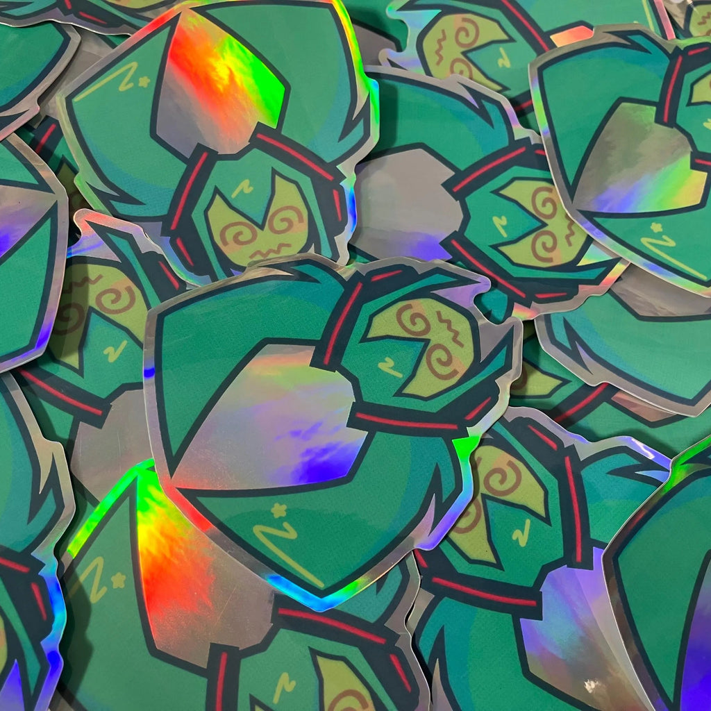 Cyber singer head shape green hair holographic sticker