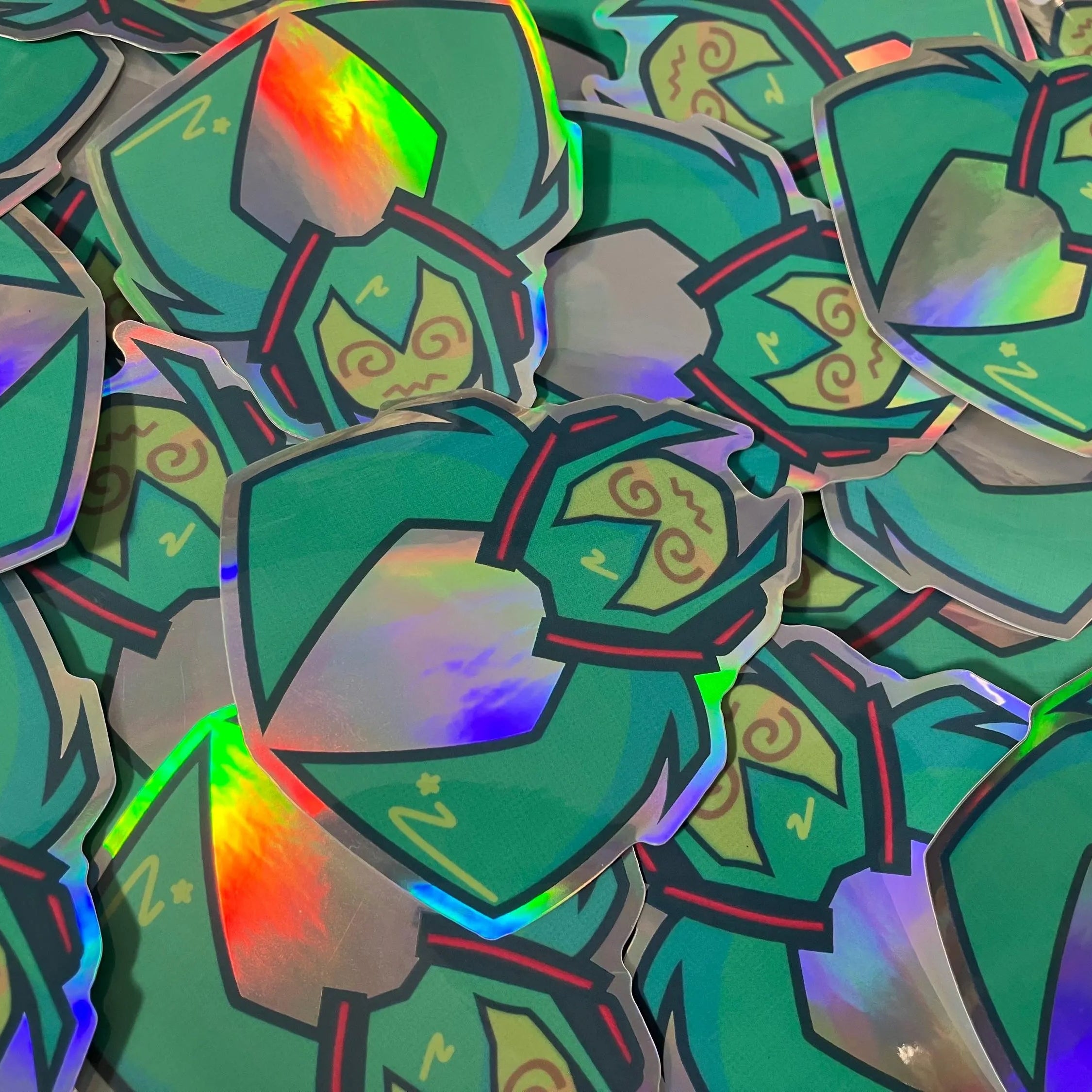 Cyber singer head shape green hair holographic sticker