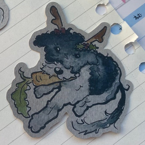 cute dog sticker with carrot and antlers
