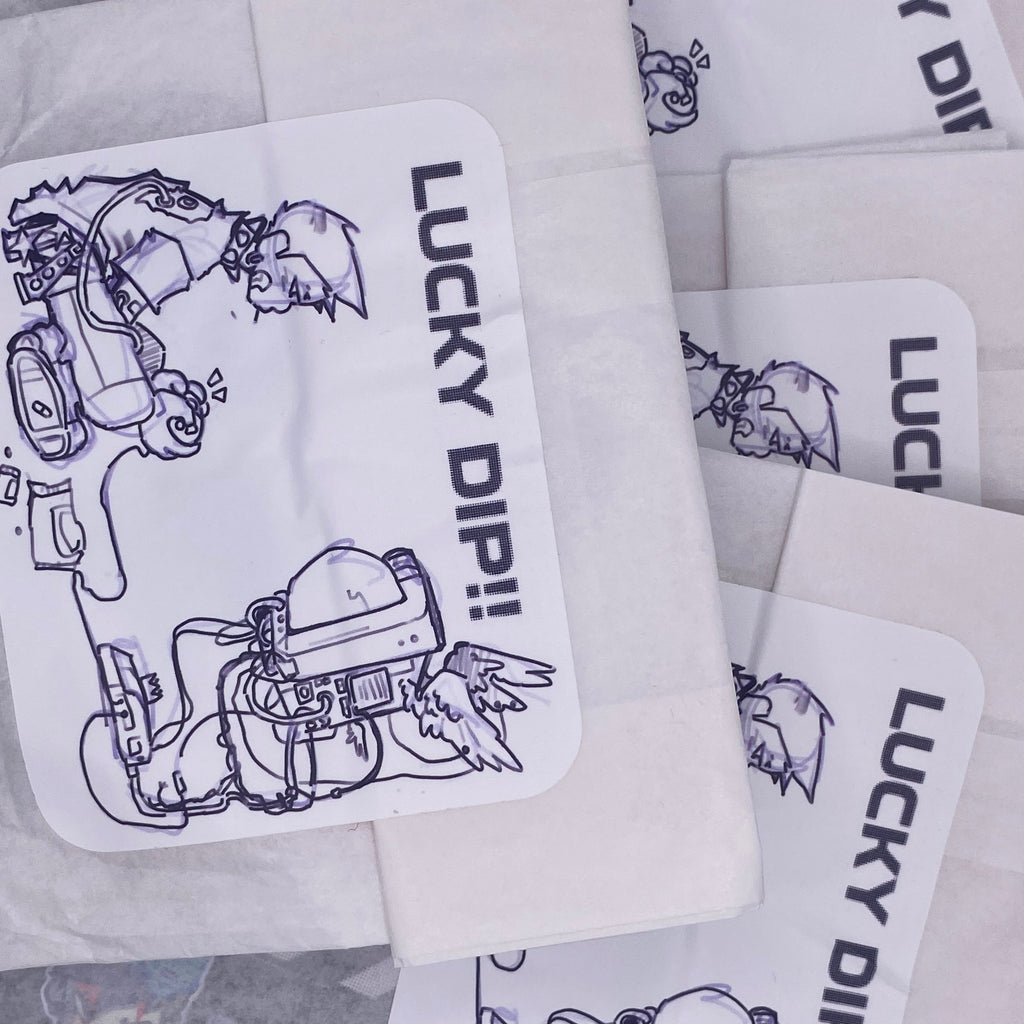 White stack of lucky dip packets