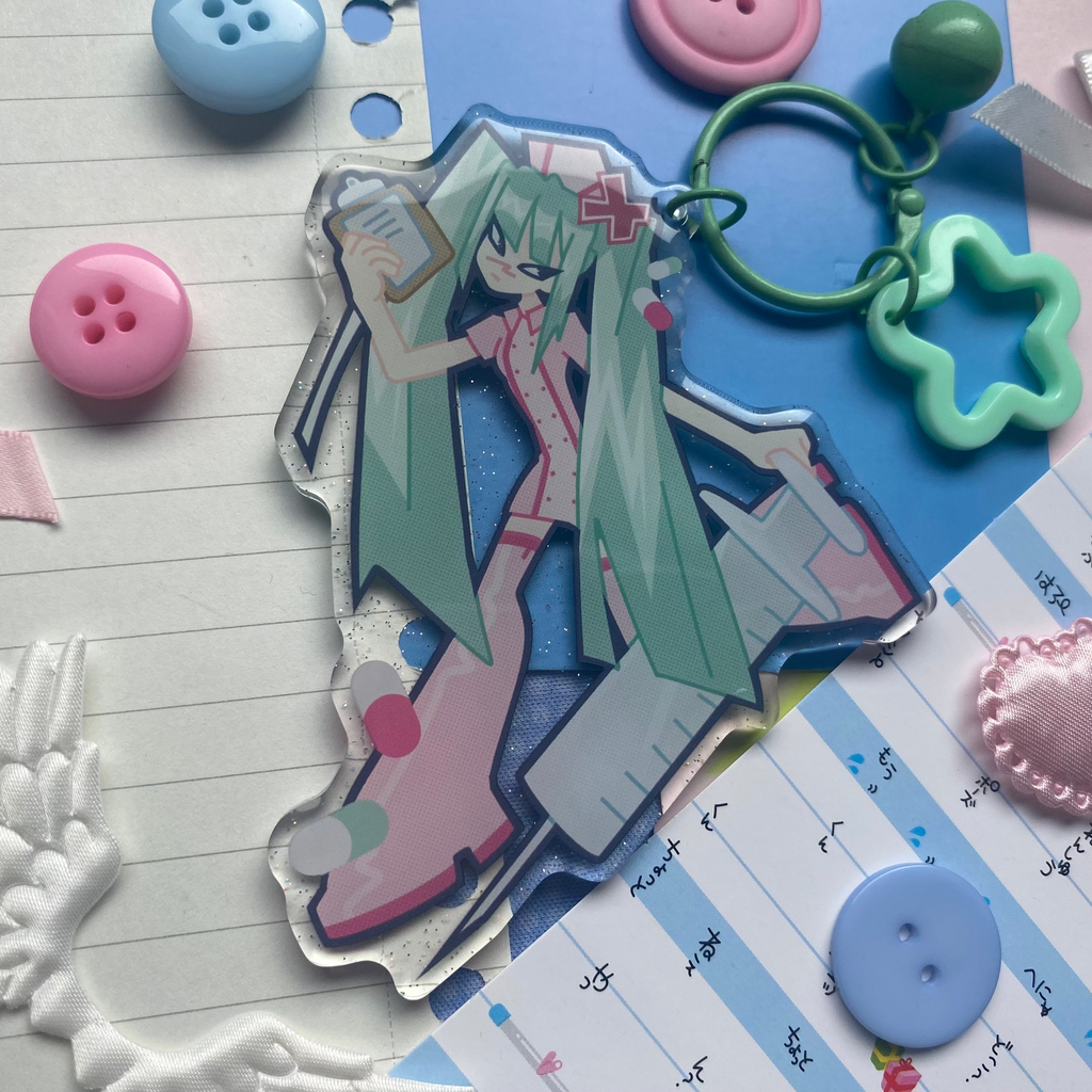 Epoxy key change with pink nurse turquoise pony tail singer 