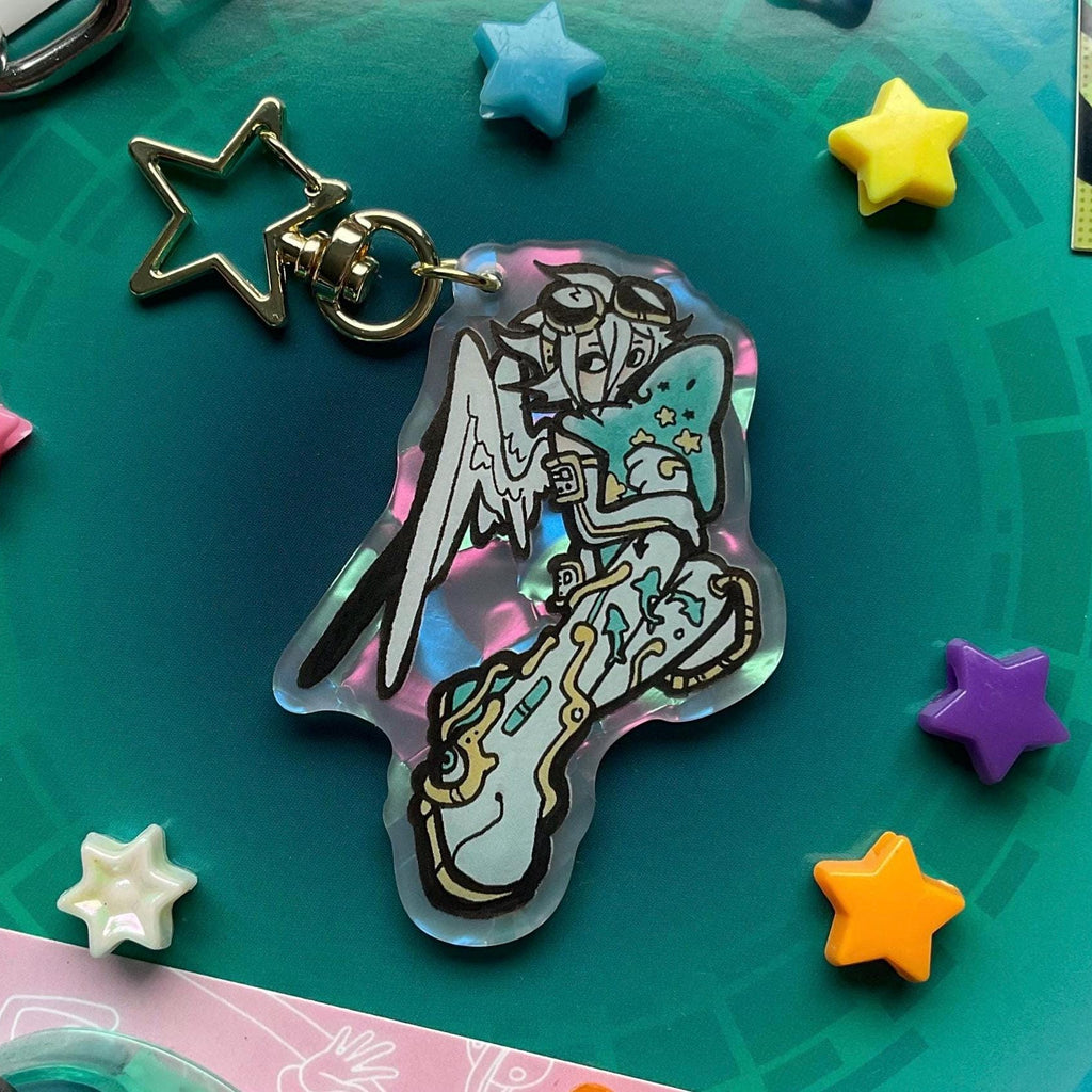 Angel shark buddy’s acrylic pearl shimmer keychain