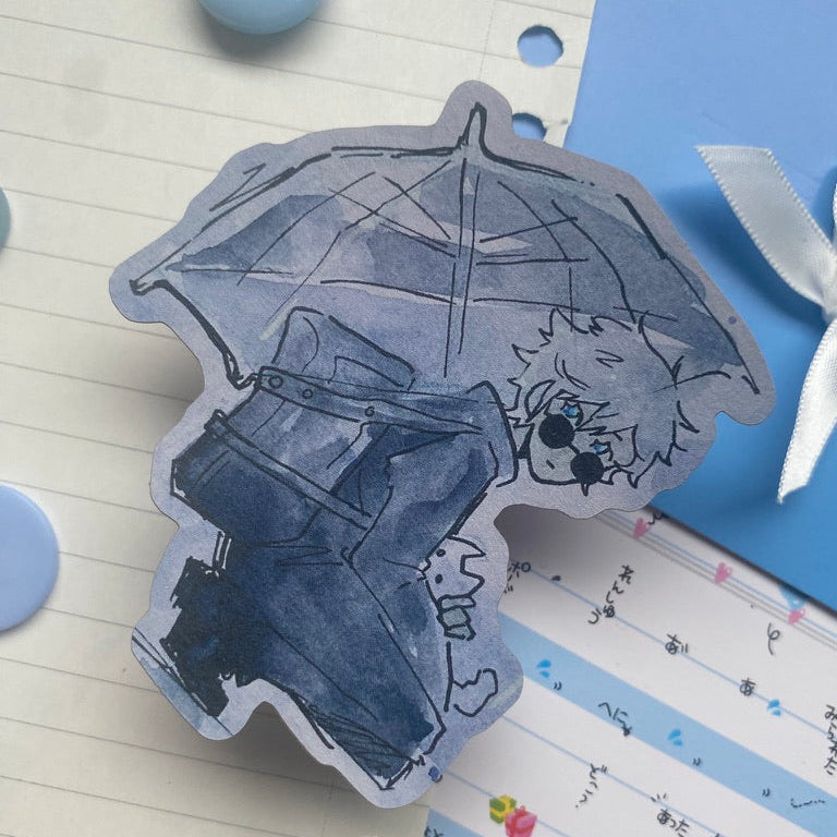 craft paper sticker of character holding and umbrella 