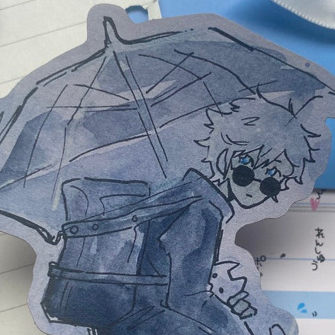 Character craft paper sticker holding umbrella